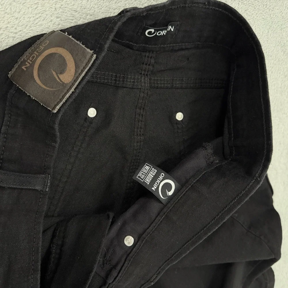 Origin Jeans Mens 36x32 Black Straight Fit Denim Stretch Waist Made In USA